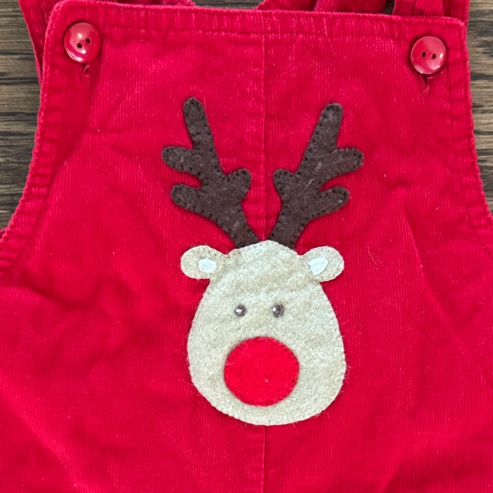 Baby Luigi Red Corduroy Reindeer Overalls - Picture 3 of 9
